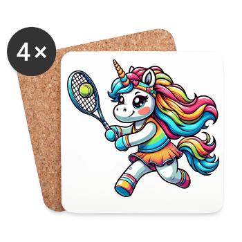 Einhorn Tennis-Spieler - Lustiger Comic-Spaß auf - Untersetzer (4er-Set) - Weiß - Vorne