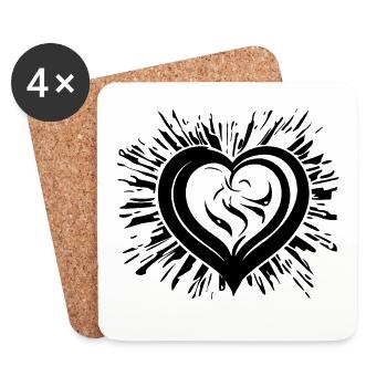 Coeur incurvé avec rayons - Dessous de verre (lot de 4) - blanc - Devant