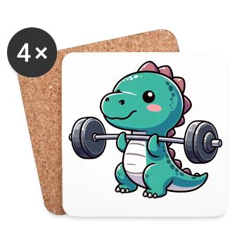 Dino T-Rex Workout Dumbbell Bench Press Design - Coasters (set of 4) - white - Front