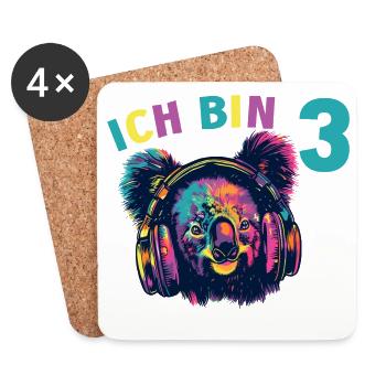 Koala Koalabär 3 Geburtstag Kopfhörer Musik - Untersetzer (4er-Set) - Weiß - Vorne