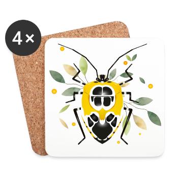 Runibia decorata Creepy Crawly Yellow Black with Foliage - Coasters (set of 4) - white - Front