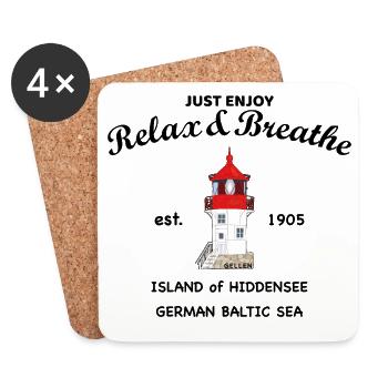Île de Hiddensee, phare de Gellen, mer Baltique allemande - Dessous de verre (lot de 4) - blanc - Devant