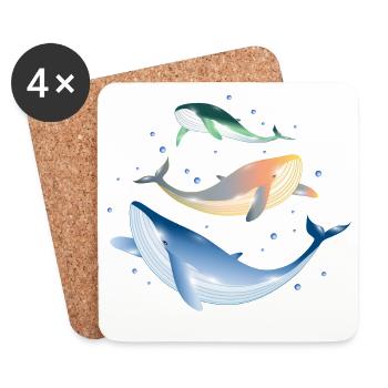 drei leuchtend bunt schimmernde Walfische im Ozean - Untersetzer (4er-Set) - Weiß - Vorne