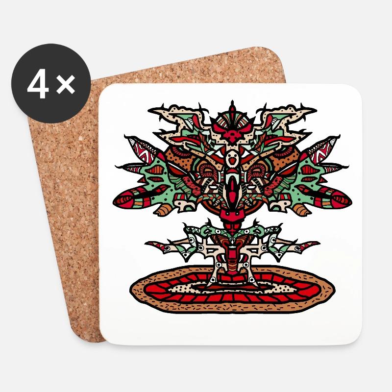 Totem Dragon Mandala Psychedelic - Coasters (set of 4) - white