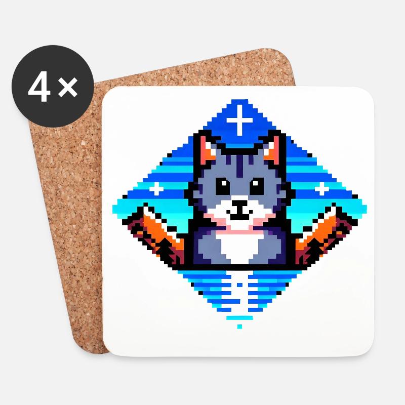 Pixel Cat - Coasters (set of 4) - white