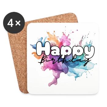 Joyeux anniversaire , Félicitations anniversaire - Dessous de verre (lot de 4) - blanc - Devant