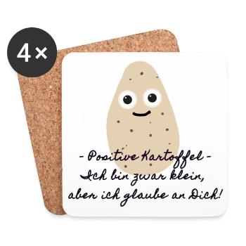 pomme de terre positive,pomme de terre,illustration,cadeau - Dessous de verre (lot de 4) - blanc - Devant