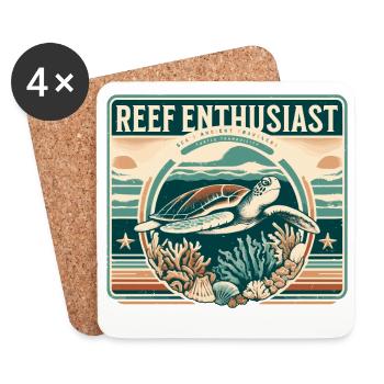 Reef Enthusiast Design, Vintage Wasserschildkröte - Untersetzer (4er-Set) - Weiß - Vorne