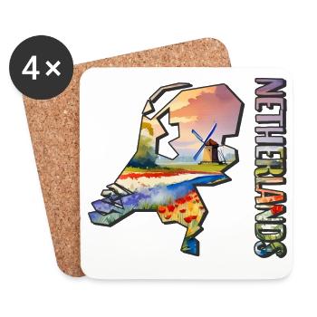 Carte à l’aquarelle Pays-Bas - Dessous de verre (lot de 4) - blanc - Devant