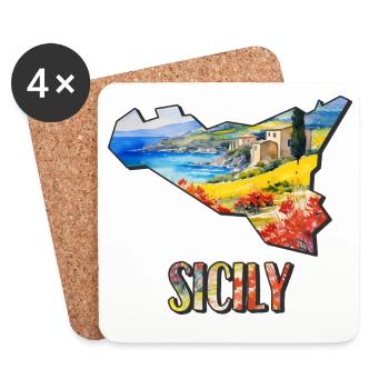 Watercolor Map of Sicily - Coasters (set of 4) - white - Front