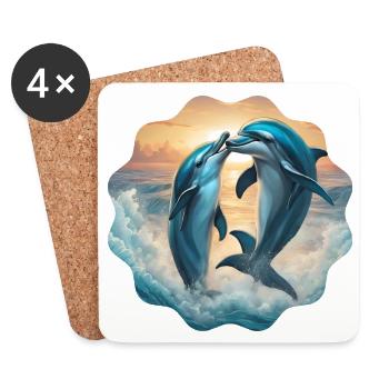Dauphins joyeux dans les vagues - Dessous de verre (lot de 4) - blanc - Devant