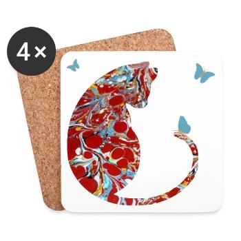 katze mit schmetterling e 251 - Untersetzer (4er-Set) - Weiß - Vorne