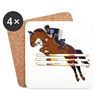 Cavalier avec son cheval qui saute - Dessous de verre (lot de 4) - blanc - Devant