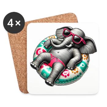 A relaxed elephant on a swimming ring - Coasters (set of 4) - white - Front