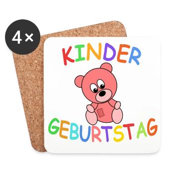 Kindergeburtstag mit Teddybär - Untersetzer (4er-Set) - Weiß - Vorne