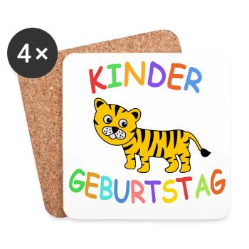Kindergeburtstag mit Tiger - Untersetzer (4er-Set) - Weiß - Vorne