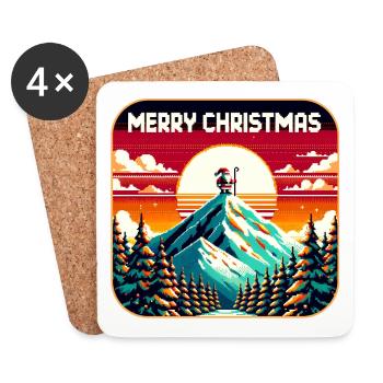 Père Noël sur la montagne avec ciel étoilé - Dessous de verre (lot de 4) - blanc - Devant