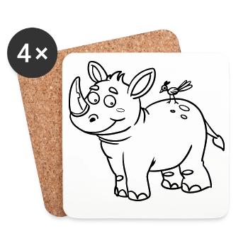 Rhino Kawaii coloring page hand-illustrated - Coasters (set of 4) - white - Front