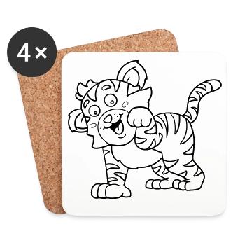 Tiger Kawaii coloring page hand-illustrated - Coasters (set of 4) - white - Front