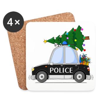 Polizeiauto Police Weihnachten schwarz - Untersetzer (4er-Set) - Weiß - Vorne