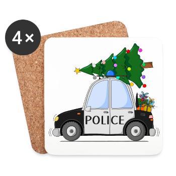 Polizeiauto Police Weihnachten schwarz weiß - Untersetzer (4er-Set) - Weiß - Vorne