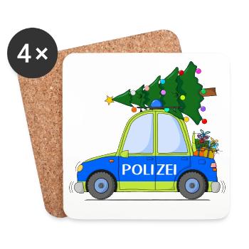 Polizeiauto Weihnachten Blau Gelb - Untersetzer (4er-Set) - Weiß - Vorne