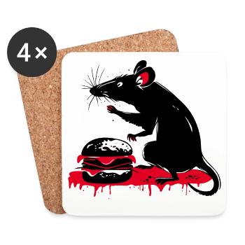 Rat with Burger in Street Art Tattoo Style - Coasters (set of 4) - white - Front