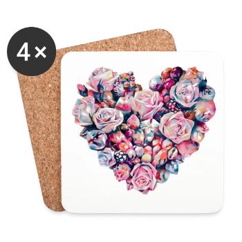 Heart of Roses Romantisches Herz Valentinstag - Untersetzer (4er-Set) - Weiß - Vorne