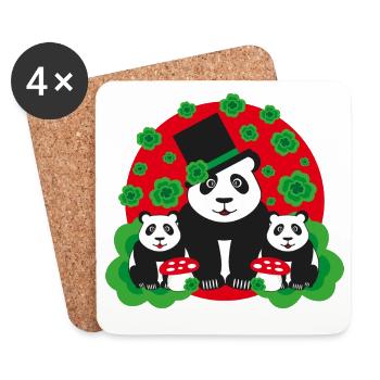 Panda Familie mit Kleeblätter - Untersetzer (4er-Set) - Weiß - Vorne