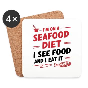 Seafood Diet (I see food, I eat it) - Coasters (set of 4) - white - Front