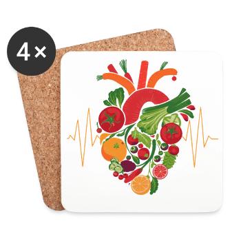 Healthy Heart Fruit & Veggie Art - Coasters (set of 4) - white - Front
