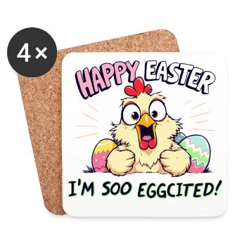 frohe Ostern happy easter i am eggcited - Untersetzer (4er-Set) - Weiß - Vorne