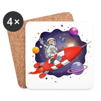 The astronaut on the red rocket in space - Coasters (set of 4) - white - Front