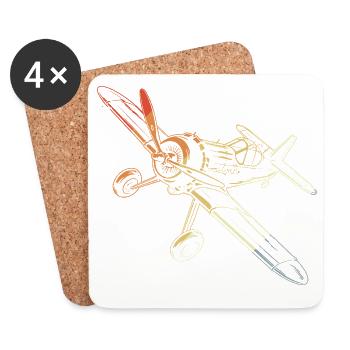Vintage Propeller Flugzeuge Line Art - Untersetzer (4er-Set) - Weiß - Vorne