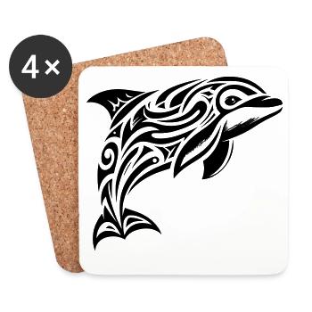 Marsouin commun tribal - Dessous de verre (lot de 4) - blanc - Devant
