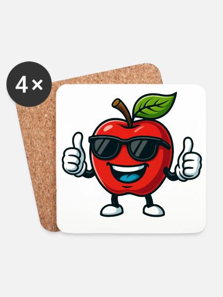 Fruchtiger roter Apfel Sommercool Daumen hoch - Untersetzer (4er-Set) - Weiß