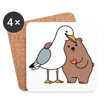 North Sea Seagull Brown Bear Friendship Love Lean - Coasters (set of 4) - white - Front