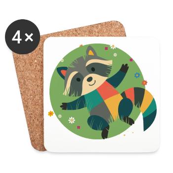 Lying raccoon in the grass - Playful children's motif - Coasters (set of 4) - white - Front