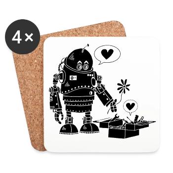 Robot Lovers (Schwarz) - Untersetzer (4er-Set) - Weiß - Vorne