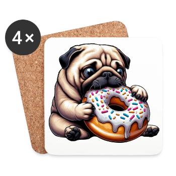 Süßer Mops mit Donut Cartoon lustig Naschen - Untersetzer (4er-Set) - Weiß - Vorne