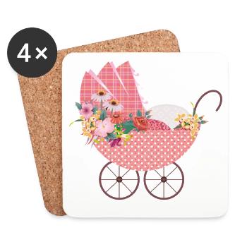 Poussette à fleurs ludique – Motif romantique - Dessous de verre (lot de 4) - blanc - Devant