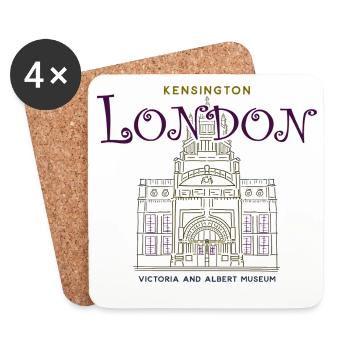 Londres, Kensington, Musée d’art, Dessin à la main - Dessous de verre (lot de 4) - blanc - Devant
