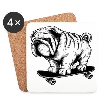 Mops Hund Skateboarder Street Art Zeichnung - Untersetzer (4er-Set) - Weiß - Vorne