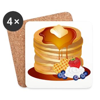 Pancakes Motif with Butter Flake and Maple Syrup - Coasters (set of 4) - white - Front