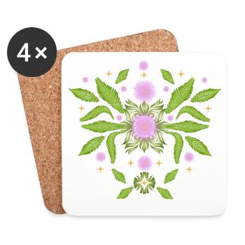 Mimosenblüten mit filigranen Blättern Ornament - Untersetzer (4er-Set) - Weiß - Vorne