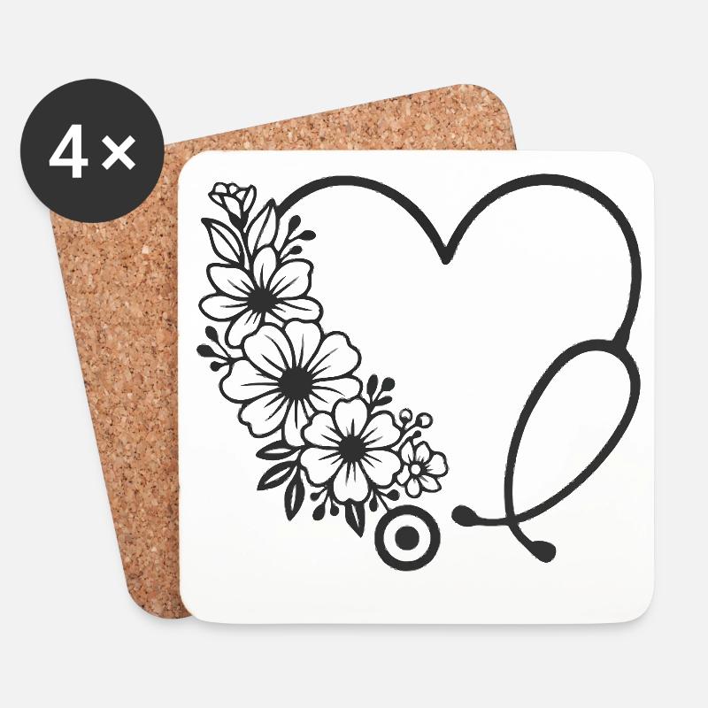 Blumenmuster Herz Kinderwagen Design - Untersetzer (4er-Set) - Weiß