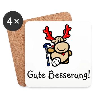Rentier Elmondo mit Gipsbein "Gute Besserung!" - Untersetzer (4er-Set) - Weiß - Vorne