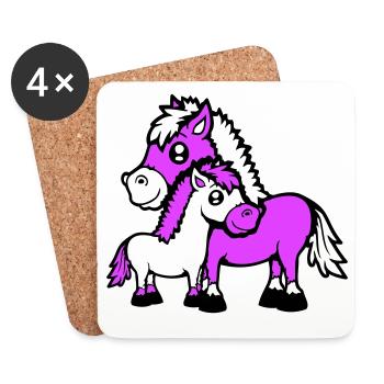 2 Mignon Chevaux Enfant Famille Maman Papa Maman Père - Dessous de verre (lot de 4) - blanc - Devant