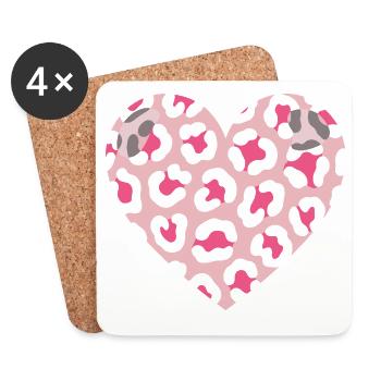 Cœur d'amour léopard - Dessous de verre (lot de 4) - blanc - Devant