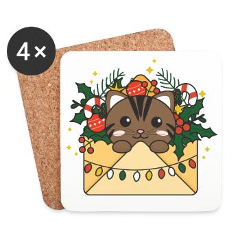 Lettre de Noël pour chat Animaux d'hiver Chats - Dessous de verre (lot de 4) - blanc - Devant